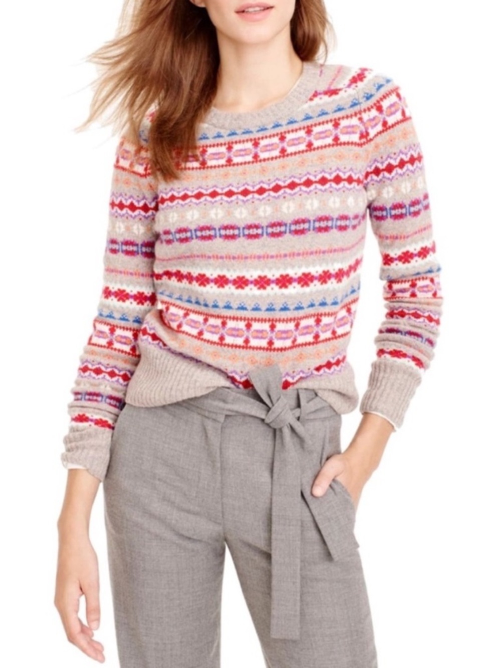 J. Crew Holly Fair Isle Nordic 100% Wool Crewneck Pullover Sweater Multicolor XS